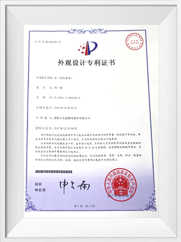 Design patent certificate