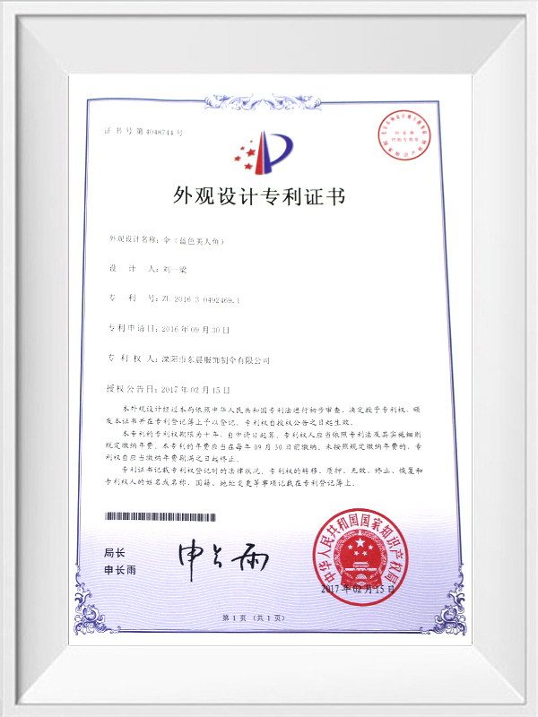 Design patent certificate