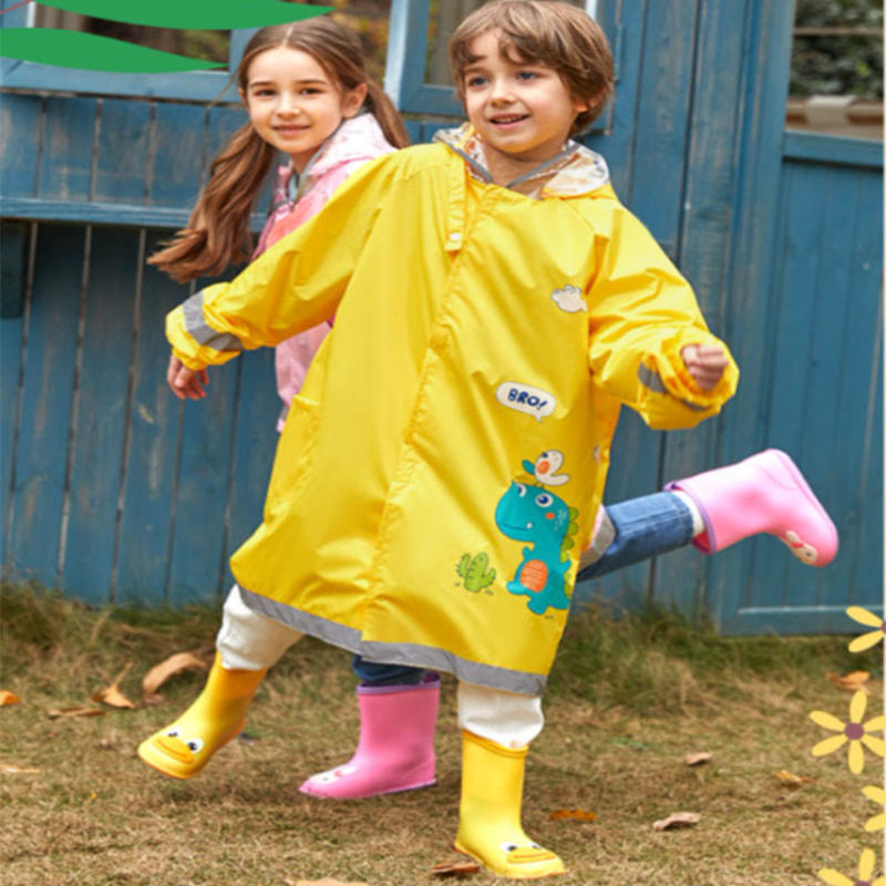 3D safety type with school bag position children's raincoat