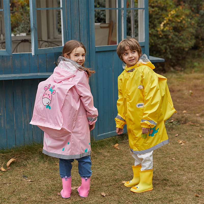 3D safety type with school bag position children's raincoat